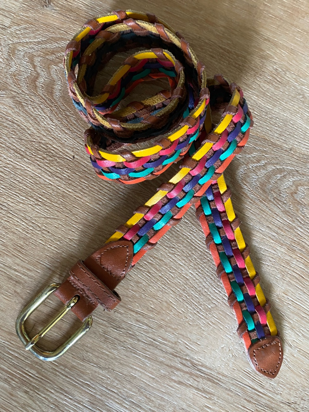 Vintage 90s Multi-Color Braided Genuine Leather Belt Size XL Argentina Boho